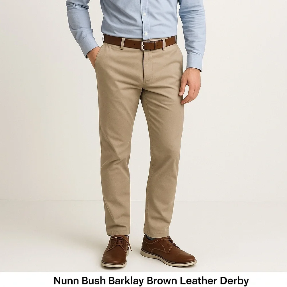 Nunn Bush Barklay Men’s Brown Leather Plain Toe Oxford Casual 8.5M Preppy Dress